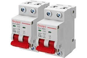 GRUIQRD 2 Stück Pv Sicherungsautomat DC 1000V 32A 2 Polig DZ47-C32 Solar Leitungsschutzschalter Trennschalter Schutzluftschalter Schutzschalter für Photovoltaik-Systeme