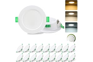 Fynokst Focos LED Interior Techo 230V Regulable, 7W Downlight LED Techo Empotrable Ø 68mm - 78mm, 3000K/4000K/6500K Ajustable, IP44 para Cocina, Baño, Salón, Juego de 20