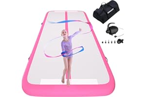 RISINGUKST Air Gymnastics Track Tumbling Mat Inflatable, 6.6ft 10ft 13ft 16ft 20ft Training Mats 4/8 Inch Thickness, Air Roller Air Barrel
