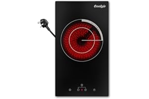 Ceramic hob with plug, Cooksir single ceramic hob 30cm, hob with double zone, 2200W, sensor touch control, 9 power levels, child lock