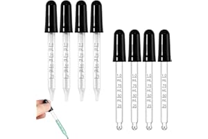 QOWIJEX 8 Pezzi Pipette Contagocce da 1ml, Contagocce Vetro con Misurazioni Contagocce con Testa in Gomma Pipetta in Vetro per Medicina Oli Essenziali Alimentazione Orecchio Laboratorio-2 Stili