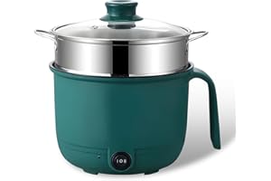 SUNOYA Elektrischer Hot Pot, 1,3l Elektrischer Kochtopf, Hot Pot Ramen Cooker Mit Dampfgarer Aus Edelstahl, Antihaftbeschichteter Hot Pot Elektrisch Für Suppe/Ramen/Pasta/Haferflocken/Ei, 600w, 220v, Grün
