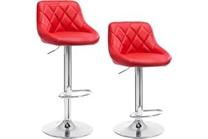 WOLTU 2X Taburete de Bar con Respaldo Cuero Sintético Taburetes Altos Cocina Regulable en Altura Taburete Giratorio Sillas Bar Taburete de Escritorio Rojo BH23rt-2
