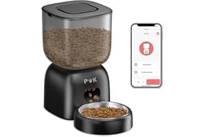 PUPPY KITTY 2,4G WiFi Distributeur Croquettes Chat Automatique, Distributeur Croquettes Chat avec Bols en Acier Inoxydable, Connecté App, Enregistrement Vocal 10S, 10 Repas par Jour