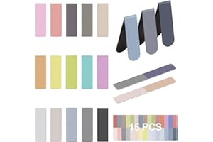 FOZUANEI 15 PCS Colorful Magnetic Book Page Markers Set, Printing on 2 Side Book Mark Assorted Magnetic Page Clips for Men, Women, Book Lovers, Stationery Book Reading (Solid Color System with 15 Color)