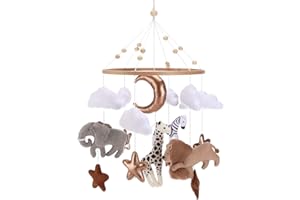 Collazoey Mobilne łóżeczko dziecięce, zwierzęta leśne, mobilne dzwonki wietrzne, słoń, żyrafa, lew, chmura, mobilna zawieszka dla niemowląt, prezent dla dziewczynek lub chłopców (A)