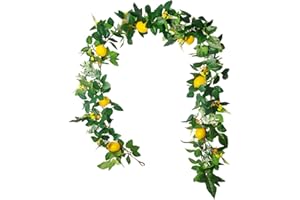 HanOBC Künstliche Zitronengirlande, 185 cm, künstliche Obstgirlande mit gelben Zitronen und grünen Blättern, Frühlingssommer,