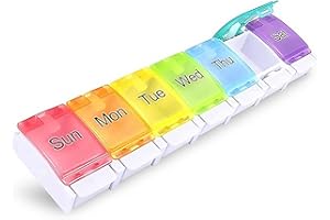AYCLIF Boîte à pilules 7 jours 7 compartiments, boîte à médicaments avec bouton poussoir, semaine, petite pour vitamines, huile de foie de morue, suppléments de voyage, sans BPA