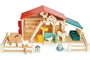 Tender Leaf Toys Bauernhof-Set aus Holz – komplett mit Hofzaun-Tieren und viel Zubehör – fantasievolles Spielen für Kinder ab 3 Jahren