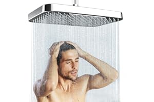 JINYOMFLY Soffione Doccia Grande, 33 cm Soffione Grande Doccia a Parete, Docce Fisse Grande Piazza, Soffione per Doccia Anticalcare, Regolabile 360° Cipolla per Doccia Grande