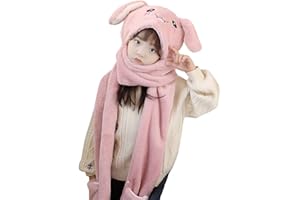 Doladola Bunny Hat with Moving Ears,Rabbit Ear Moving Hat with Long Scarf and Mittens for Cold Weather