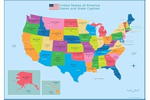WISDOM LEARNING USA States and State Capitals Map - A3 (30cm x 42cm) Childrens Wall Chart Educational Kids Childs Poster Art Print WallChart
