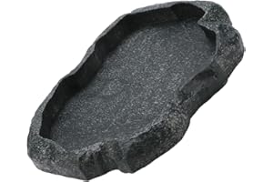 Ejoyous Reptile Water Tray Résine ABS Durable Repti Rock Feeder Bol d'eau et de Nourriture pour Tortue et Lézard - Bol de Nourriture Robuste pour L'alimentation et L'abreuvement des (Noir émeraude)