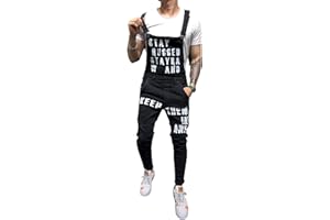 Pejihota Hombre Mono Denim Bib Mono Negro Cartas de la Moda Ropa de Trabajo Ajustable Slim Fit Jumpsuit con bolsillos