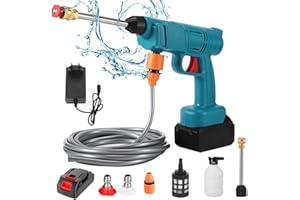 Limpiador de Alta Presión, TGKYK Pistola de Lavado Inalámbrica con Batería, Boquillas, Mangueras, Tanque de Espuma, Pistola de Lavado de Coche Portátil para Coches, Casas, Césped (6000mah)