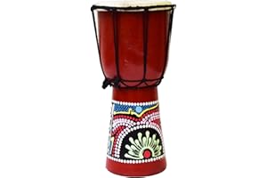 Djembe Trommel Bongo Afrika Holz bemalt Drum Instrument Musik Rhythmus Percussion Dot Painting (30 cm)