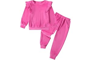 ESHOO Girls Clothes Set Kids Velvet Tracksuit Toddler 2 Piece Leggings Set Ruffle Long Sleeve Sweatshirt Sweatpants Little Girl Outfits for 2-7 Years