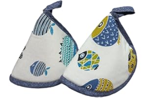 RICAMI FIORENTINI BALDI Rcami Fiorentini Baldi Set 2 Presine Cappuccio da Cucina in Cotone 100%, Campanella Colorata - Prodotto Artigianale Toscano (pesci blu)