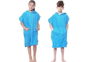 LIZZIE JACOBS Nowe ponczo z kapturem dla chłopców i dziewczynek, unisex, ręcznik frotte, 100% bawełna, szlafroki z kieszenią i kapturem, do sportów wodnych, na plażę, do pływania, surfowania, na basen, ponczo, Woda, 6-9 Lat