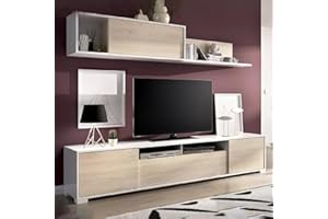 Dmora Parete attrezzata Gruf, Set da Soggiorno Porta TV, Mobile Salotto Multiuso, 200x41h180 cm, Rovere e Bianco Lucido