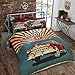 Produktbild Retro Auto Doppel Bettbezug und 2 Kissenbezüge Bett Set Bettwäsche Bettwäsche