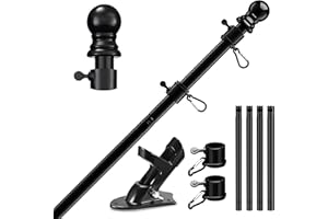 HORSE SECRET Kit de Asta de Aluminio Negro 180 cm con Soporte de Acero Inoxidable, Barra de Bandera de Montaje en Pared Exterior con Anillos Giratorios