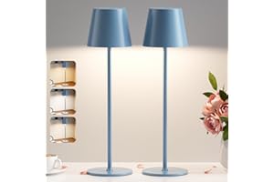 PreeOtti 2 Pezzi Lampada da Tavolo Senza Fili, Touch Dimmerabile, 3 Modalità di Colore, Lampada da Comodino LED Ricaricabile per Camera da Letto, Soggiorno, Campeggio all'aperto Esterno(Blu)
