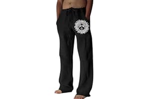 Litthing Mens Linen Trousers Cotton Jogging Bottoms Casual Summer Pants with Pockets Loose Fit Drawstring Trouser Comfortable Lightweight Pant