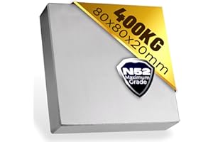 MAGNET-KAUF Imán de neodimio N52, 400 kg, extrafuerte, 80 x 80 x 20 mm, placa Power Block