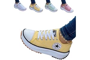 KFGJ 2022 Canvas Shoes Women Fashion Trainers, Femmes Plate-Forme Baskets Femme Chaussures Décontractées Compensées Formateurs Respirants Baskets Femme Femme Chaussures en Maille Yellow 39 EU