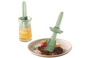 BULANGDE Bouteille Huile Olive Verre 200ml avec Pinceau Cuisine Silicone,Sauce Basting Brush Résistant Chaleur Patisserie Barbecue Cuisson Alimentaire,Oil Bottle Flacon Recipient Distributeur (Vert)