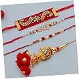 Jhankaar Combo Pacchi Rakhi Set For Brother And Bhabhi - Kundan Bracelet Rakhi With Chain Lumba Rakhi Couple Set - View #7