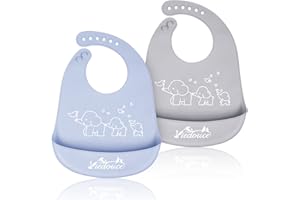 Viedouce Baberos Silicona para Bebés - Impermeables Baberos Alimentación de Silicona con Bolsillo para Recolector Migas de Alimentos,baberos de silicona bebe para Niñas y Niños,Fácil de Limpiar