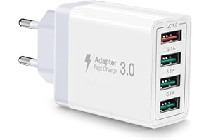 SCCVEE Ładowarka USB, stacja ładująca USB 33 W, QC3.0, zasilacz USB, ładowarka z 4 portami USB, wielokrotna szybka ładowarka, kompatybilna z iPhone 12/13/14/Samsung S23/S22/S21/Xiaomi/OPPO/Huawei/OnePlus