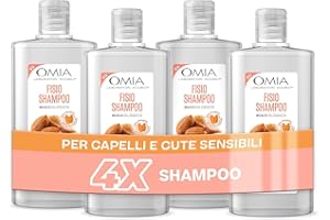 OMIA LABORATORI ECOBIO Omia, Fisio Shampoo con Olio di Mandorla della Sicilia, per Capelli e Cute Sensibile, Formula Delicata, Shampoo per Lavaggi Frequenti, Senza Siliconi e SLES, 4 Flaconi da 200 ml