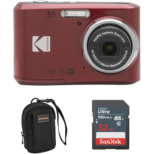 Kodak PIXPRO FZ45 Friendly Zoom 16MP Full HD Digital Camera, Red, Bundle with 32GB Memory Card and Camera Bag