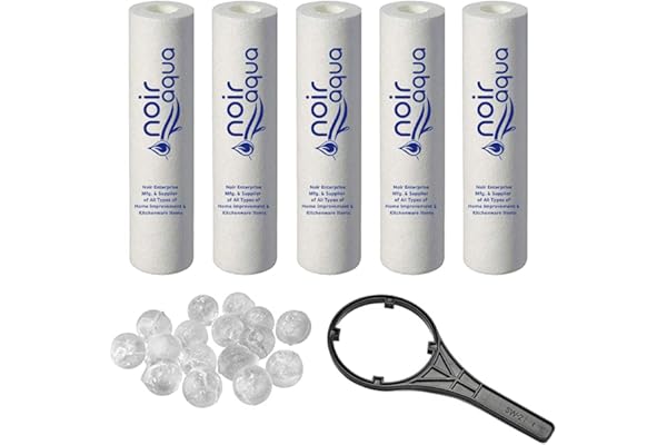 Noir Aqua 5pcs PP Spun Filter + 1 Spanner with 5pcs Antiscalant Balls for All Types of RO Water purifiers - RO Spun Filter Cartridge Sponge Replacement Water Filter Candle