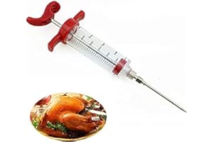 FGNUAY 1 Pack Plastic Marinade Injector Syringe with Screw-on Meat Needle for BBQ Grill,1.1oz (30ml) Red. Meat Injector Kit, Turkey Injector Syringe, Marinade Needles for Home Yummy Smoked,Portable for Party