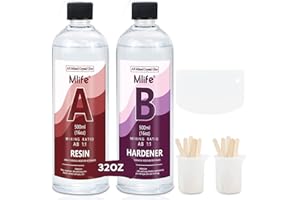 MLIFE Resina epossidica da 1000 ml, kit di rivestimento in resina trasparente, 2 pezzi con bastoncini, misurini e raschietti in plastica per arte, artigianato, gioielli, tavolo da fiume