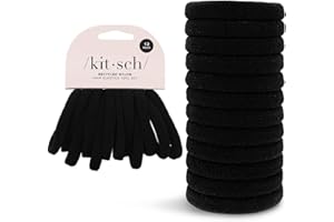 ‎KITSCH Kitsch Elastische Haargummis für Damen, Schwarze elastische Haarbänder für Damen und Pferdeschwanzhalter, Kleine Haargummis für dickes Haar – 12 Stück