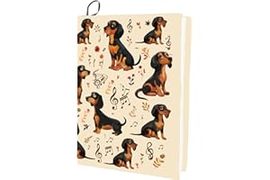 CRASPIRE Copertina per Libro Elasticizzata con Cane dei Cartoni Animati Nota Musicale Carina in Cachi Lavabile Riutilizzabile in Nylon Elastica Protettiva da 9.4x15.7 Pollice per Libri con Copertina