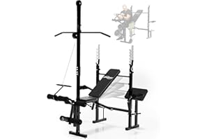 ‎PHYSIONICS Physionics® Multifunktion Hantelbank - Verstellbar, Bankdrücken mit Latzug, Ablage, Butterfly, Curlpult, Beincurler - Kraftstation, Fitnessstation,Trainingsbank, Fitnessbank, Dip-Station, Schrägbank