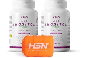 HSN Inositol 500mg (Myo Inositol) | PACK 2x 120 Cápsulas Vegetales + Pastillero Semanal | 1500mg/día de Mioinositol | Alto Contenido Zinc Cromo B6 | No-GMO, Vegano, Sin Gluten