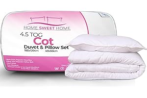 Home Sweet Home UK Toddler Anti Allergy 4.5 Tog Cot Duvet And Pillow Set—100% Microfiber Baby Duvet (100x120cm) And ToddlerPillow (40x60cm) Set—Machine Washable Soft Touch Baby Cot Bedding Set