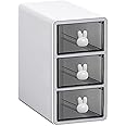Toguma Stackable Desktop Storage Box with 3 Drawers, Transparent Multilayer Cosmetic Storage Box Desk Storage Box, Suitable for Office Desk Cosmetics (White)