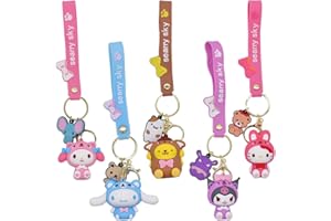 FYDZBSL Sanrio Llavero Dibujos Animados Kuromi Melody Cinnamoroll Lindos Goma Llaveros Colgante De Decoraciones De Mochila para Niñas, Decoración Cumpleaños Niños, 5 Pcs