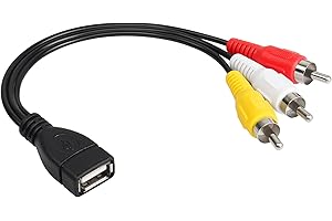 CERRXIAN Kabel USB na 3 RCA, USB 2.0 A żeński na 3 RCA męski jack audio wideo AV kompozytowy adapter kabel do telewizora/Mac/PC (0,15 m)