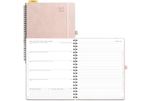 POPRUN Agenda 2025 2026 Semainier et Carnet de Notes D'Août 2025 à Déc 2026 Scolaire 26,5 x 21,5 cm - Couverture Souple à Spirale, Onglets Mensuels, Papier 80g/m², Règle signet, Rose Doux