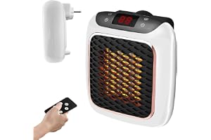 KQWVZ Mini-värmefläktsuttag, 800 W uttag, värmefläkt med fjärrkontroll, mini keramisk uppvärmning, uttag, värmefläkt med 12 H