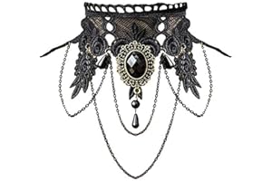 HMOOY Punk Rock Fête De Mariage À La Main Dentelle Tour De Cou Gothique Rétro Lolita Perles Chaîne Vampire Pendentif Collier Pour Halloween Femmes